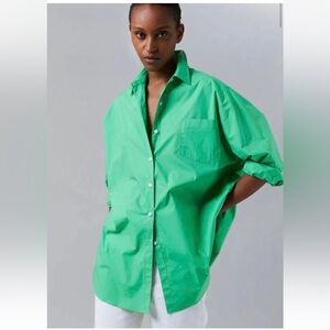 The Frankie Shop melody green oversized organic cotton-poplin shirt XS-S